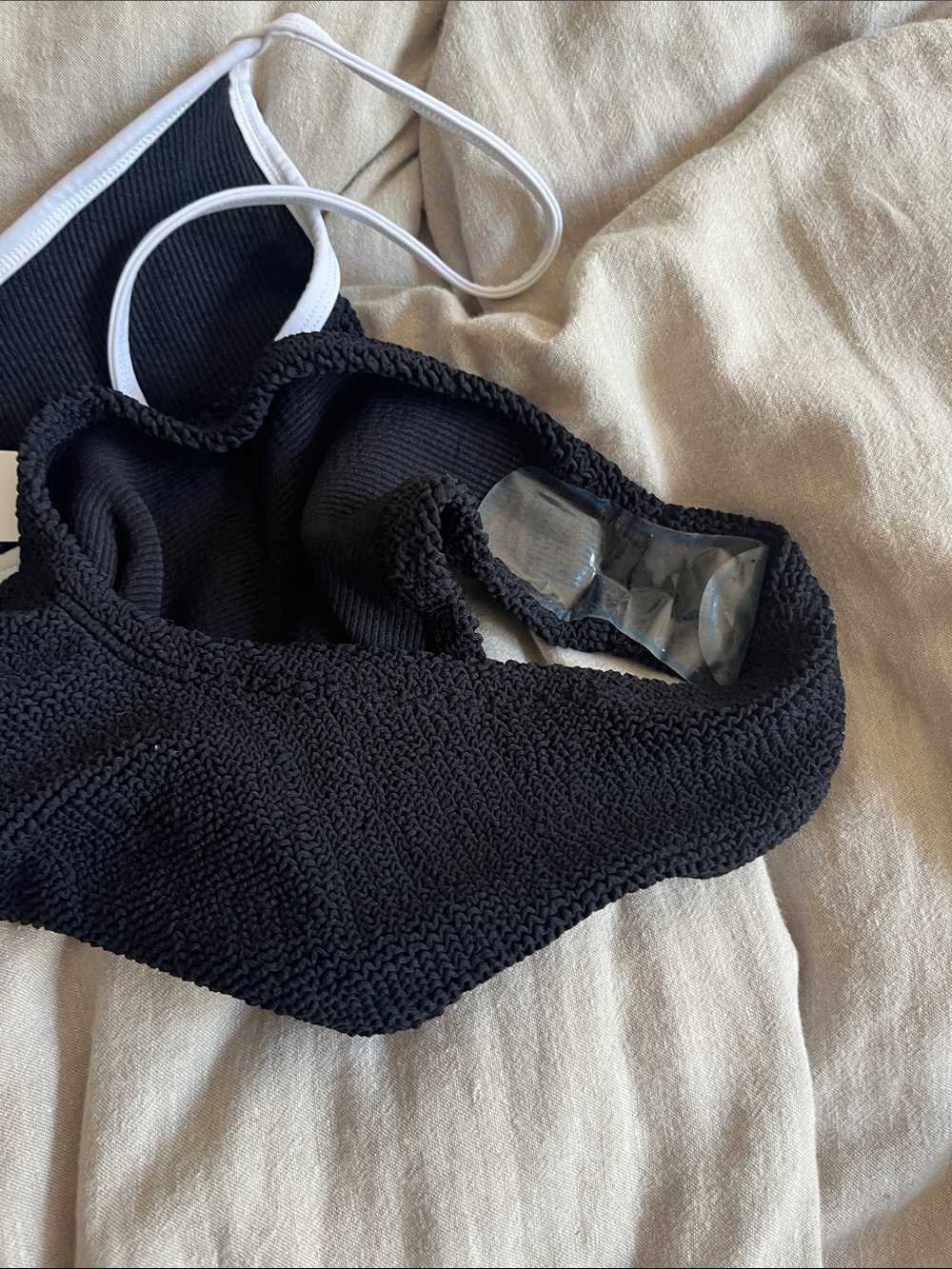 Hunza G Black Textured One-Piece Swimsuit with White Trim - Picture 7 of 7